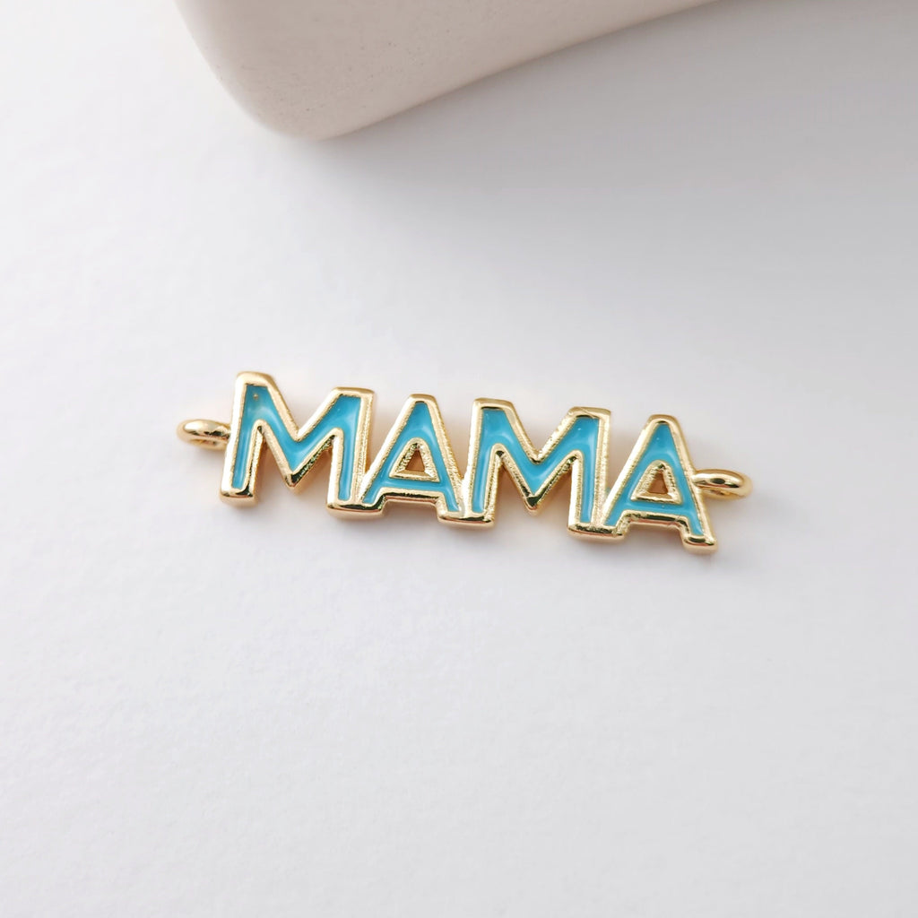Cubic MAMA Connector, 18K Gold Plated Micro CZ Pave Connector Mom Charm, Necklace Making Findings, Jewelry Finding Gift for Mom S1128