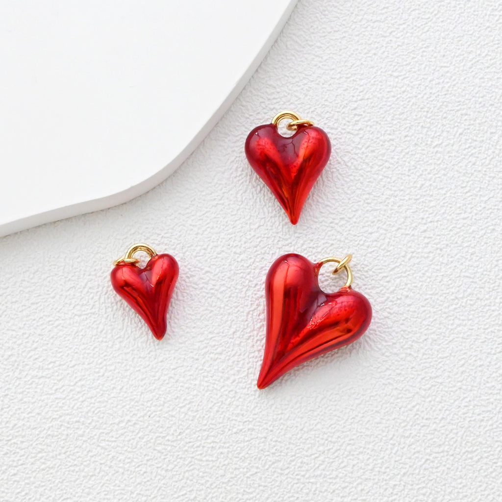 Red Heart Charms, 18K Gold Plated, 3D Love Pendant, Necklace And Bracelets Making Pendants, Jewelry Findings S1351