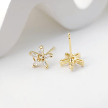 Load image into Gallery viewer, 18K Gold Post, Flower CZ Pave, 9*9.3mm, Stud Earring Nickel Free, Hypoallergenic Earring Findings D0242