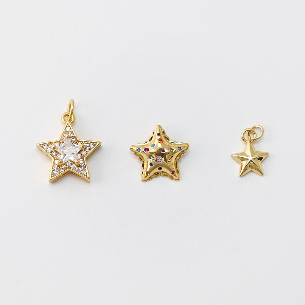 Tiny Star Charms, Crystal Cubic Star Pendant, Star Connector, 18K Gold Plated, Necklace charms, Jewelry Findings