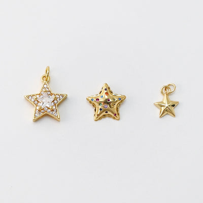 Tiny Star Charms, Crystal Cubic Star Pendant, Star Connector, 18K Gold Plated, Necklace charms, Jewelry Findings