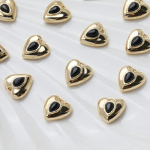Load image into Gallery viewer, Heart Charms, Pave Black Stone, 14K Gold Plated, Love Pendant, Necklace Making Pendants, Jewelry Findings GT031