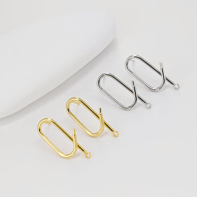 Oval Earring Post Earrings, Gold Earring Post with Loop, S925 Silver Pin, Hypoallergenic, Earring Findings, Handmade Earring Supplies D0394