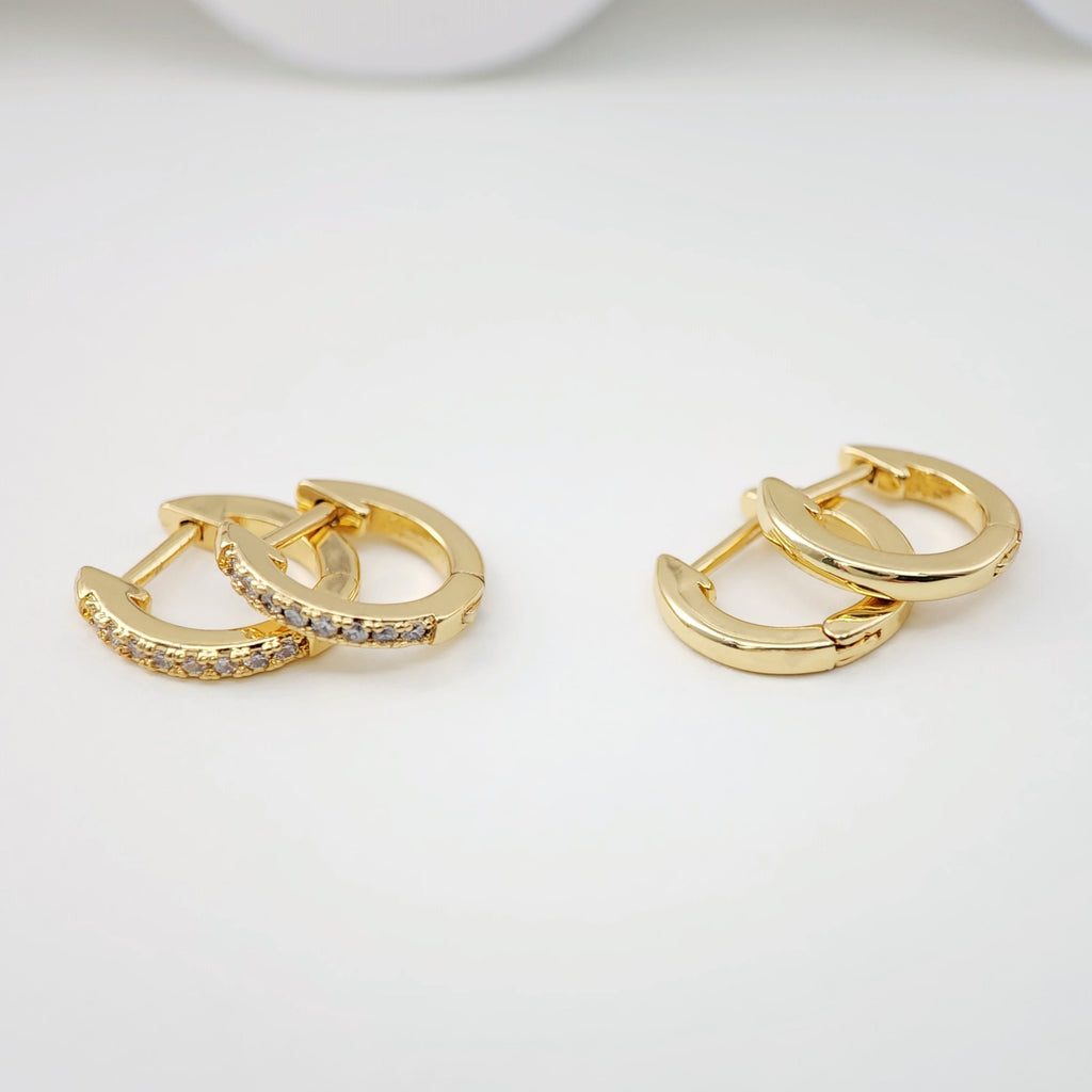 Cubic Ear Hoops Pave Crystal, 12mm, 18K Gold Plated Leverback Earrings, Huggie Hoops Earring S1105