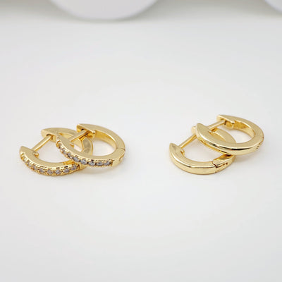Cubic Ear Hoops Pave Crystal, 12mm, 18K Gold Plated Leverback Earrings, Huggie Hoops Earring S1105