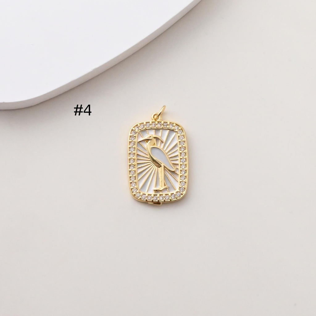 Rectangular Card Charm, Enamel Pendant, 18K Gold Plated, CZ Pave Pendant, Marine Life Pendant, Necklace Making Charm, Jewelry Findings S1388