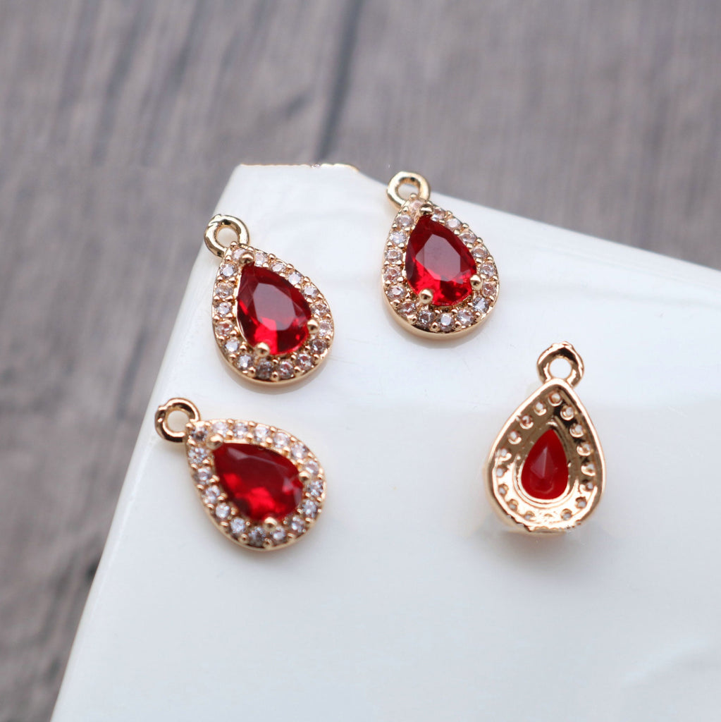 10 قطع - دلايات كريستال صغيرة على شكل دمعة، مطلية بالذهب عيار 14 قيراطًا، قطع مجوهرات HL032-F165