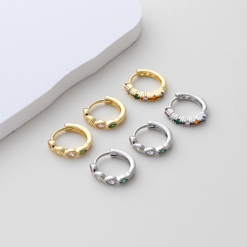 CZ Multicolor Earring Hoop, Gold Plated Huggie Hoop Earring, Leverback Earring, DIY Earring  Findings, Handmade Earring Supplies D0524-D0527