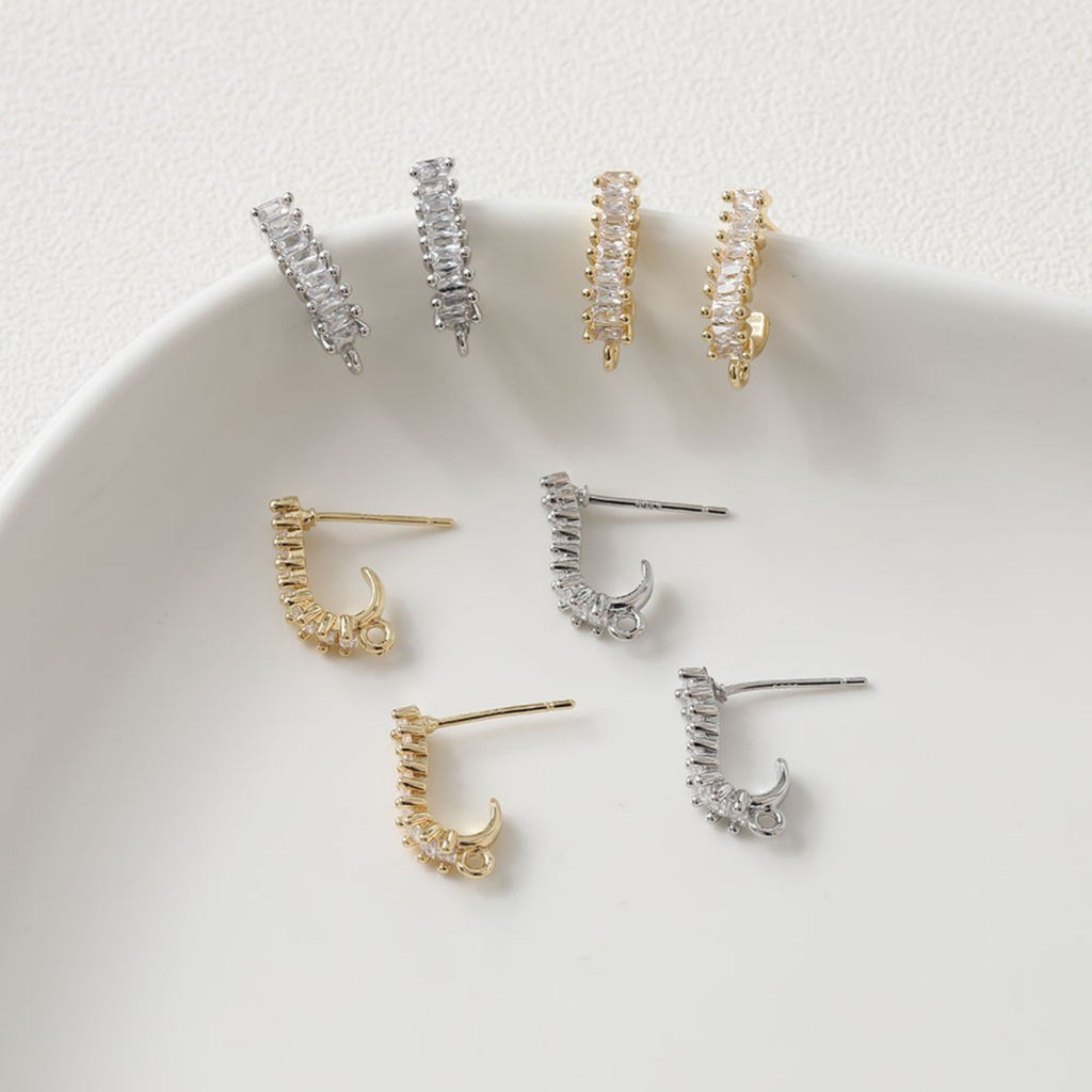 Pendientes en forma de C con pasador y aro, chapados en oro de 14 quilates y plata de ley 925, sin níquel, con pavé de piedra cúbica, accesorios para pendientes bb086