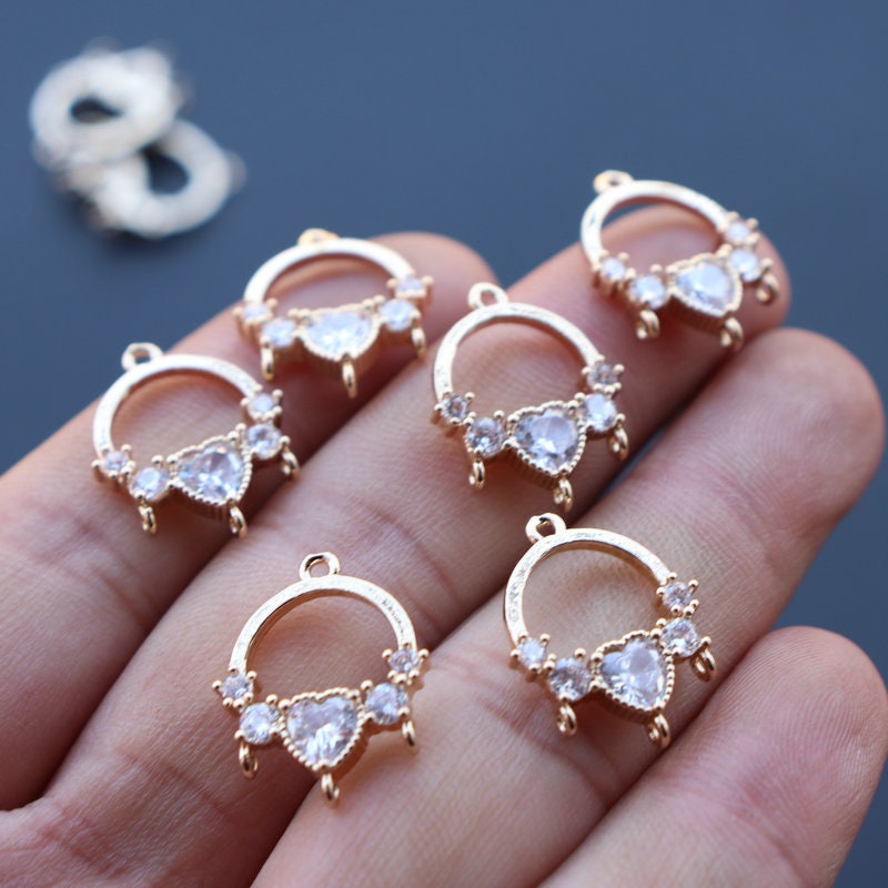 10pcs CZ Pave Round Charm, Cubic Zircon Crystal Pendant, Bracelet Necklace Pendant, 14K Real Gold Plated, Jewelry Findings JY071-F114