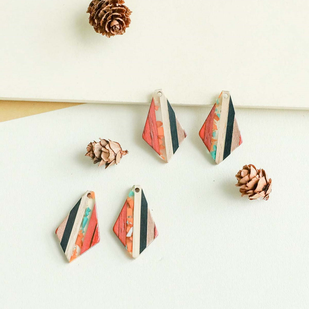 10 قطع من إكسسوارات سحر الخشب المصنوعة من الراتنج بتصميم خطوط هندسية، ونتائج أقراط خشبية بتصميم بوهو، ونتائج صنع الأقراط JT089