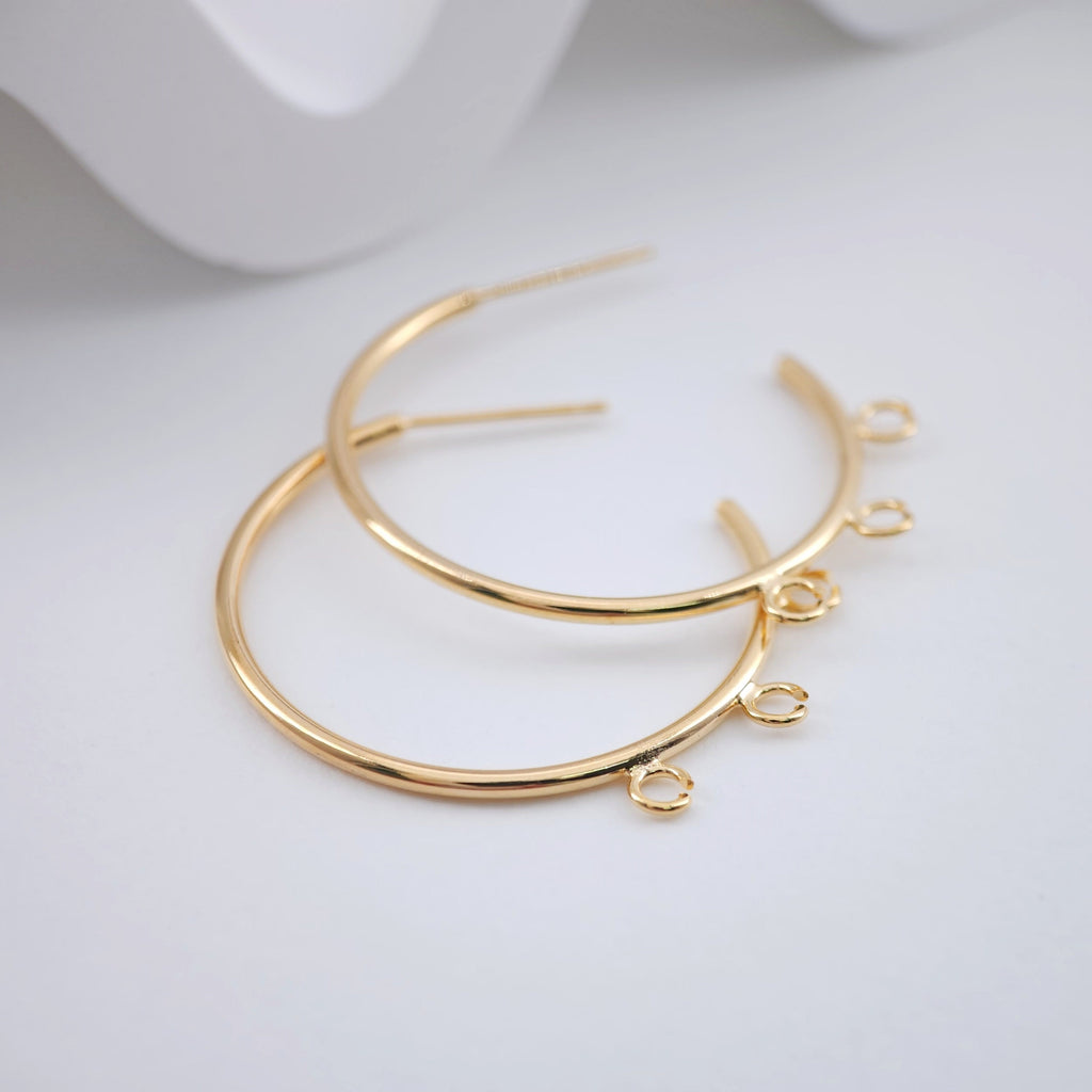 C Shape Earrings Post with 3 loops, 18K Gold, S925 Silver Pin, Nickel Free Hoops, Ear Stud Hypoallergenic Earring Findings ZX244