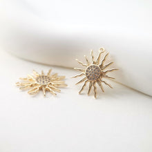 Load image into Gallery viewer, Dainty Sun Charm, Sunny Crystal Cubic Pendant, 18K Gold Plated Micro CZ Pave, 17mm, Necklace Making Charm, Jewelry Findings ZX074