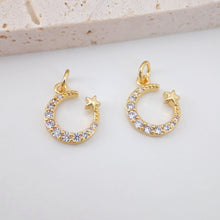Load image into Gallery viewer, Cubic Crescent Moon Charm, 18K Gold Plated Moon Pendant, Clear Micro CZ Pave Horn Charms, Jewelry Findings S766