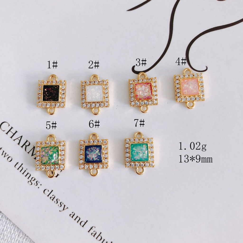 10 conectores cuadrados de resina con colgante de lámina dorada, pavé de circonitas cúbicas, para pulsera y collar, chapado en oro de 14 quilates, accesorios de joyería MY055-F002