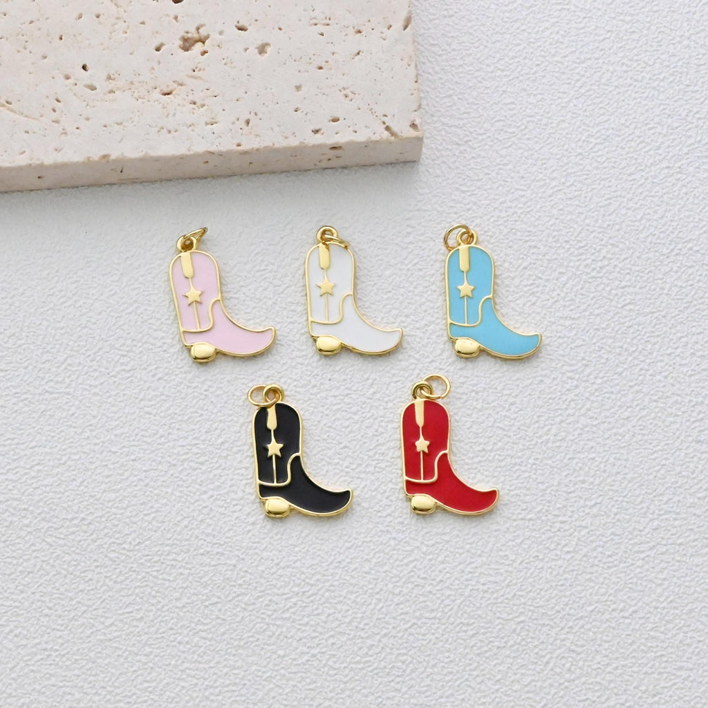 Colgante de botas de vaquero, dijes de botas de lluvia esmaltadas, dijes de botas chapados en oro de 18 quilates, fabricación de pulseras y collares, accesorios de joyería S1346
