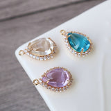 10pcs- Crystal Tiny Teardrop Charms, 14K Gold/Silver Plated Teardrop Pendant, 15*20mm, Jewelry Findings HL076-F120