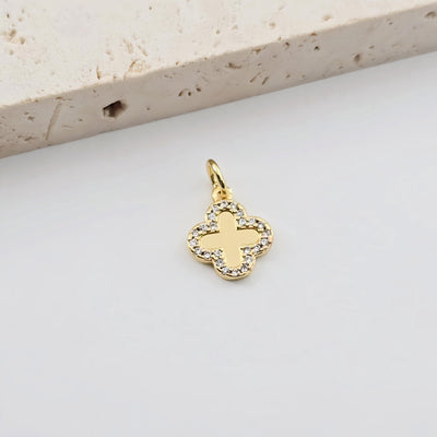 Four Leaf Clover Pendant, CZ Pave Charm, 18K Gold Plated, Necklace Jewelry Finding S1277