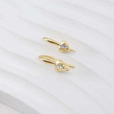 Heart Zircon Ear Wire Hook, Gold Plated Earring Hook, Hypoallergenic Hooks Earring , Nickel Free, Handmade Earring Findings  Supplies D0094