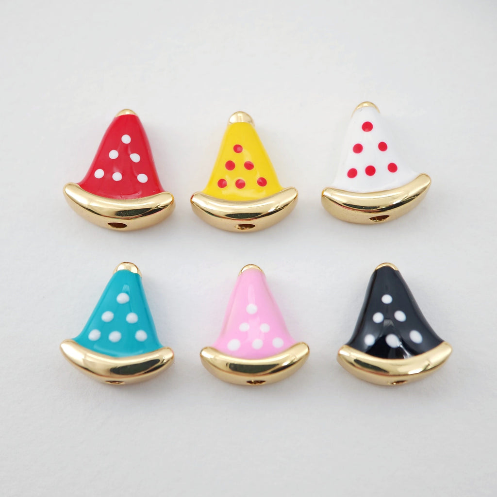 Enamel Watermelon Beads, Fruit Spacer Beads, Large Hole Gold Plated Beads, 18K Gold Plated,  Bracelet Necklace Making Jewelry Finding S1107