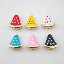 Load image into Gallery viewer, Enamel Watermelon Beads, Fruit Spacer Beads, Large Hole Gold Plated Beads, 18K Gold Plated,  Bracelet Necklace Making Jewelry Finding S1107