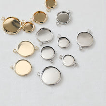 Cargar imagen en el visor de la galería, 10 conectores de cabujón dorado con bandeja, chapados en oro de 14 quilates y plata, con engastes de colgante en blanco de 8 mm, 10 mm, 12 mm y 14 mm, JH002