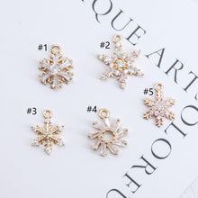 Load image into Gallery viewer, Snowflake Charm, Cubic Zircon Crystal Snowflake Pendant, CZ Earring Charms,  Gold Plated Brass Earring Charms, Jewelry Findings ZR018-F171