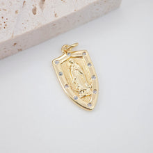 Load image into Gallery viewer, Saint Maria Charms, Religious Charms, 12x21mm, 18K Real Gold Plated Our Lady Pendants, Vintage Necklace Making Charms S262
