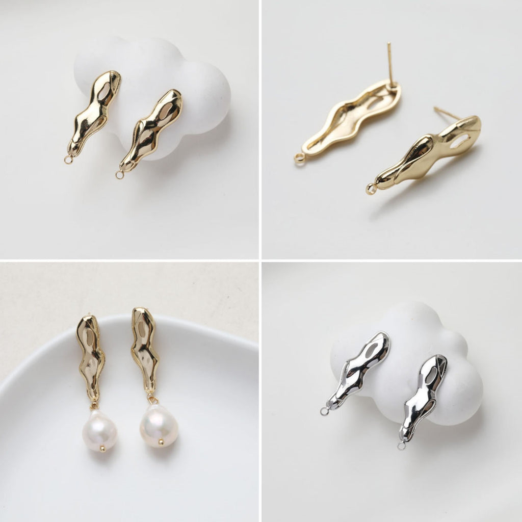 Irregular Ear Post With Loop, S925 Silver Ear Pin Nickel Free Earrings, Gold/Silver Ear Stud, Hypoallergenic Earring Findings GE120