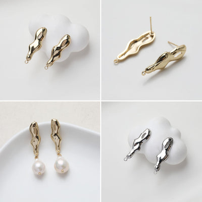 Irregular Ear Post With Loop, S925 Silver Ear Pin Nickel Free Earrings, Gold/Silver Ear Stud, Hypoallergenic Earring Findings GE120