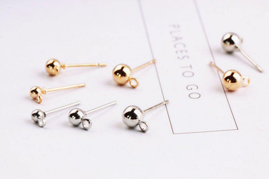 10pcs Stud Earring Post,Ball Stud With Horizontal Loop, S925 Silver Ear Pin,Gold/Silver Earring,Hypoallergenic Earring Findings T5-ZX7047