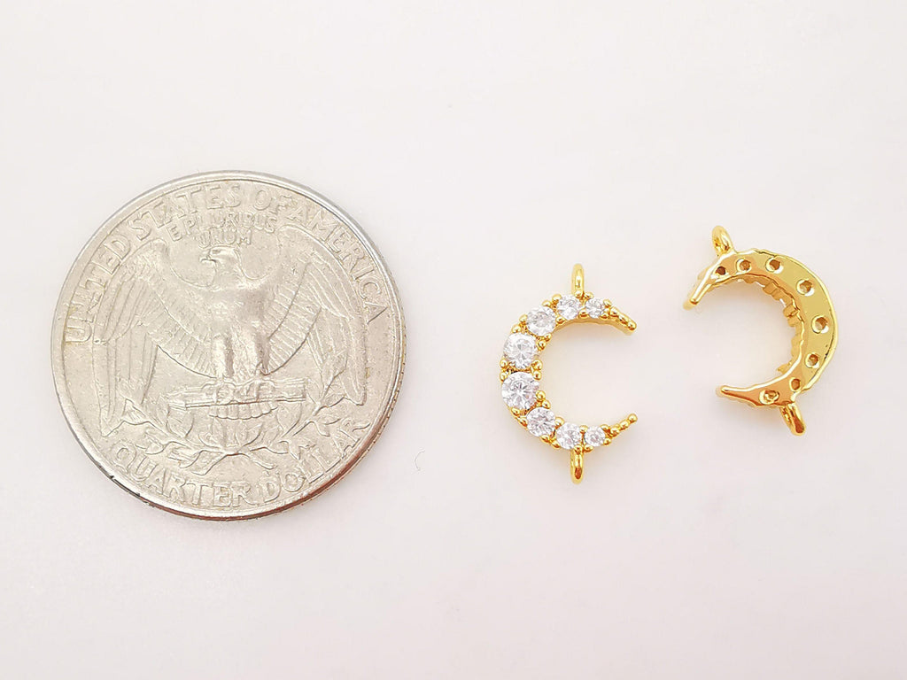 Conector de media luna cúbica, colgante de luna bañado en oro de 18 quilates, dijes de cuerno con micro pavé de circonitas cúbicas transparentes, 11 x 9 mm, accesorios de joyería S761