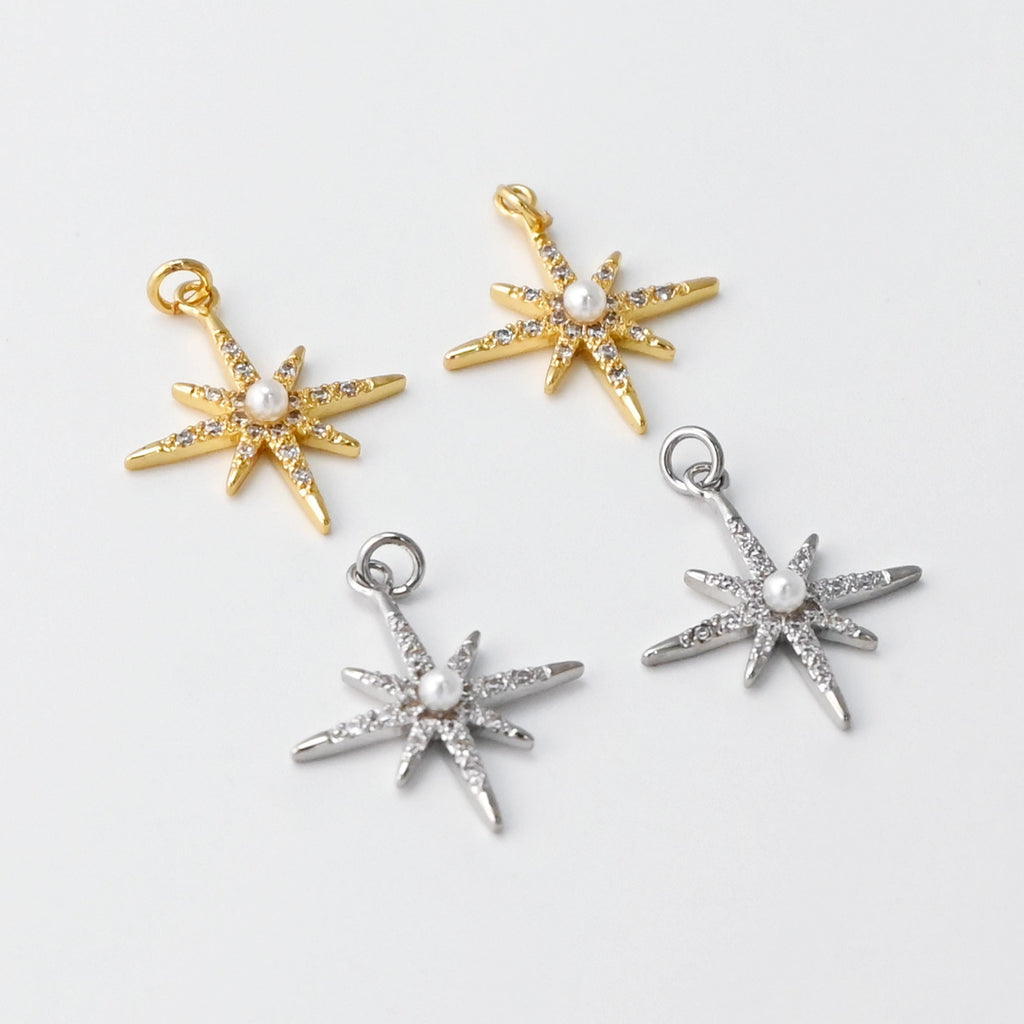 North Star Charms,  Crystal Cubic Pave Star Pendant, 18K Gold Plated, Necklace Making Star Charms, Jewelry Findings S20712