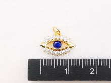 Load image into Gallery viewer, Blue Evil Eye Charm, 18K Gold Plated Micro CZ Pave Eye Pendant, 14x10mm, Necklace Making Charm, Jewelry Findings S930