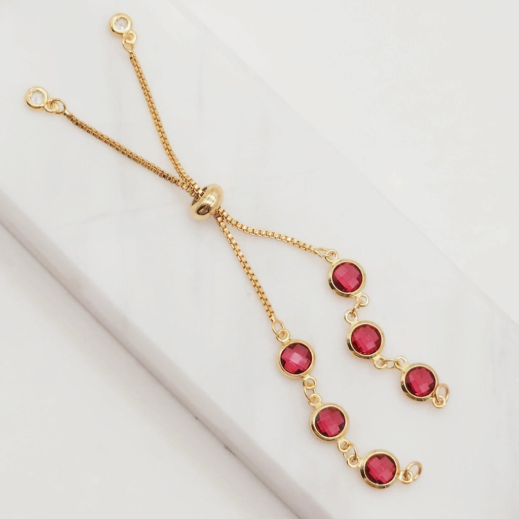 Adjustable Bracelet Making Chain, 20 Colors, 18K Gold Plated, CZ Pave Half Finished Slide Box Chain with Rubber Stopper Beads S20346