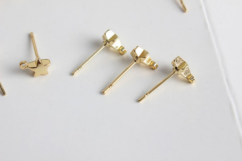 10pcs Gold Star Earring Post With Loop, S925 Silver Ear Pin, Nickel Free Earrings, Ear Stud Loop, Hypoallergenic Earring Findings GZ136