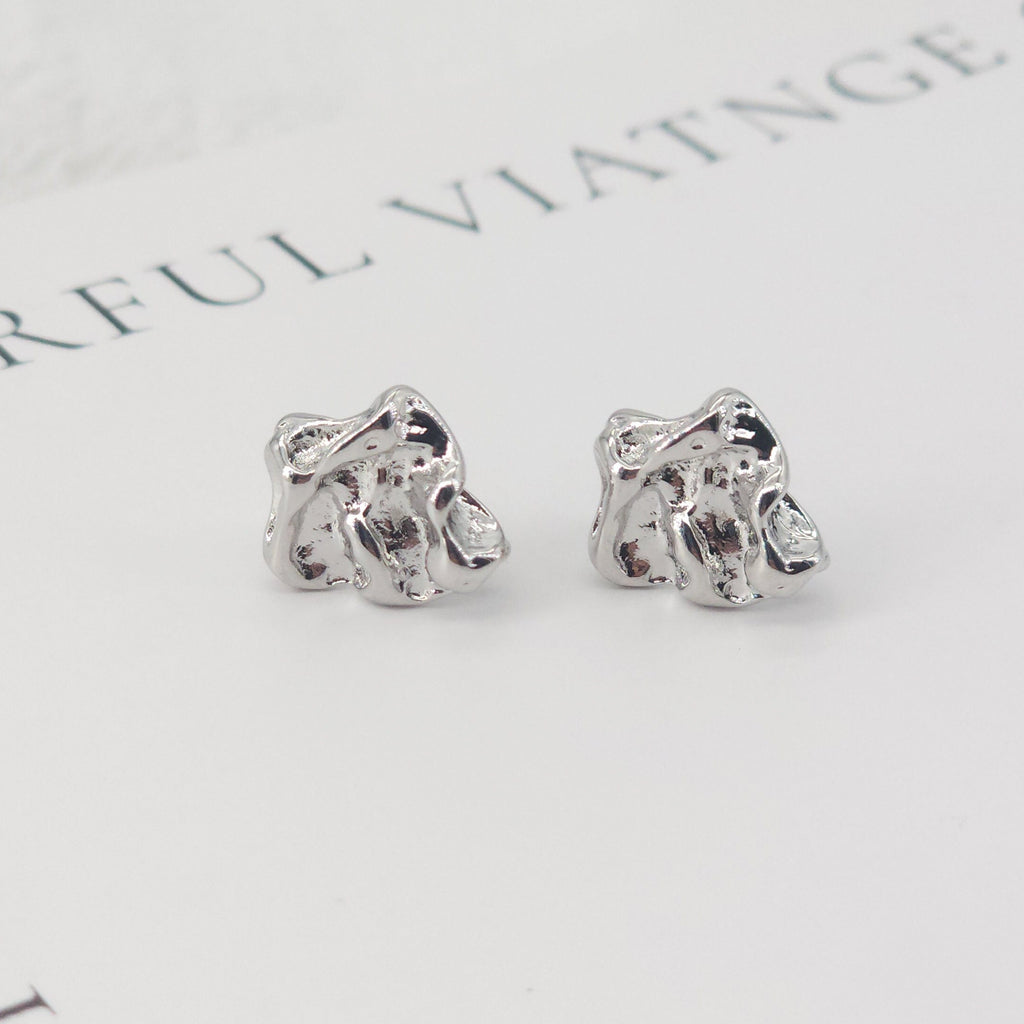 10pcs Irregular Earring Post with Loop, 14K White Gold Plated, S925 Silver Pin Nickel Free Earrings, Knot Ear Stud with Loop ZX147