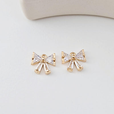 2pcs CZ Pave Bow Tie Charm, Cubic Zircon Crystal Bow Tie Pendant, Necklace Pendant, 18K Real Gold Plated, Jewelry Findings D0299