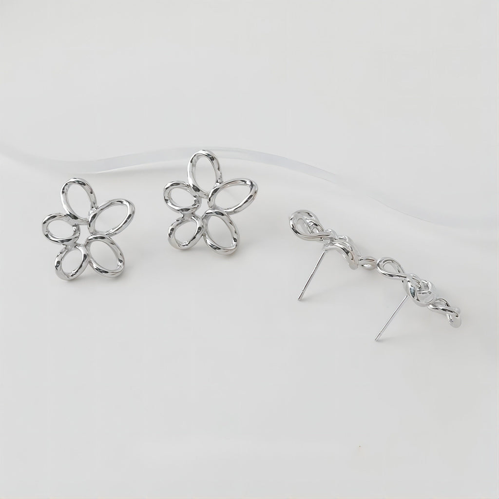 Openwork Flower Earring Post, Pendant, 14K Gold/Silver, S925 Silver Pin Nickel Free Earrings, Flora Ear Stud with Loop GE011