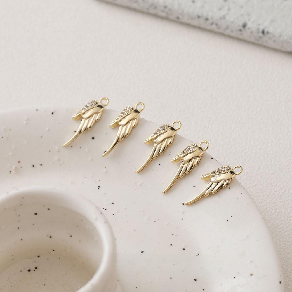 CZ Pave Wing Charm, 14K Gold Plated, Necklace Making Charm, Jewelry Findings GZ652