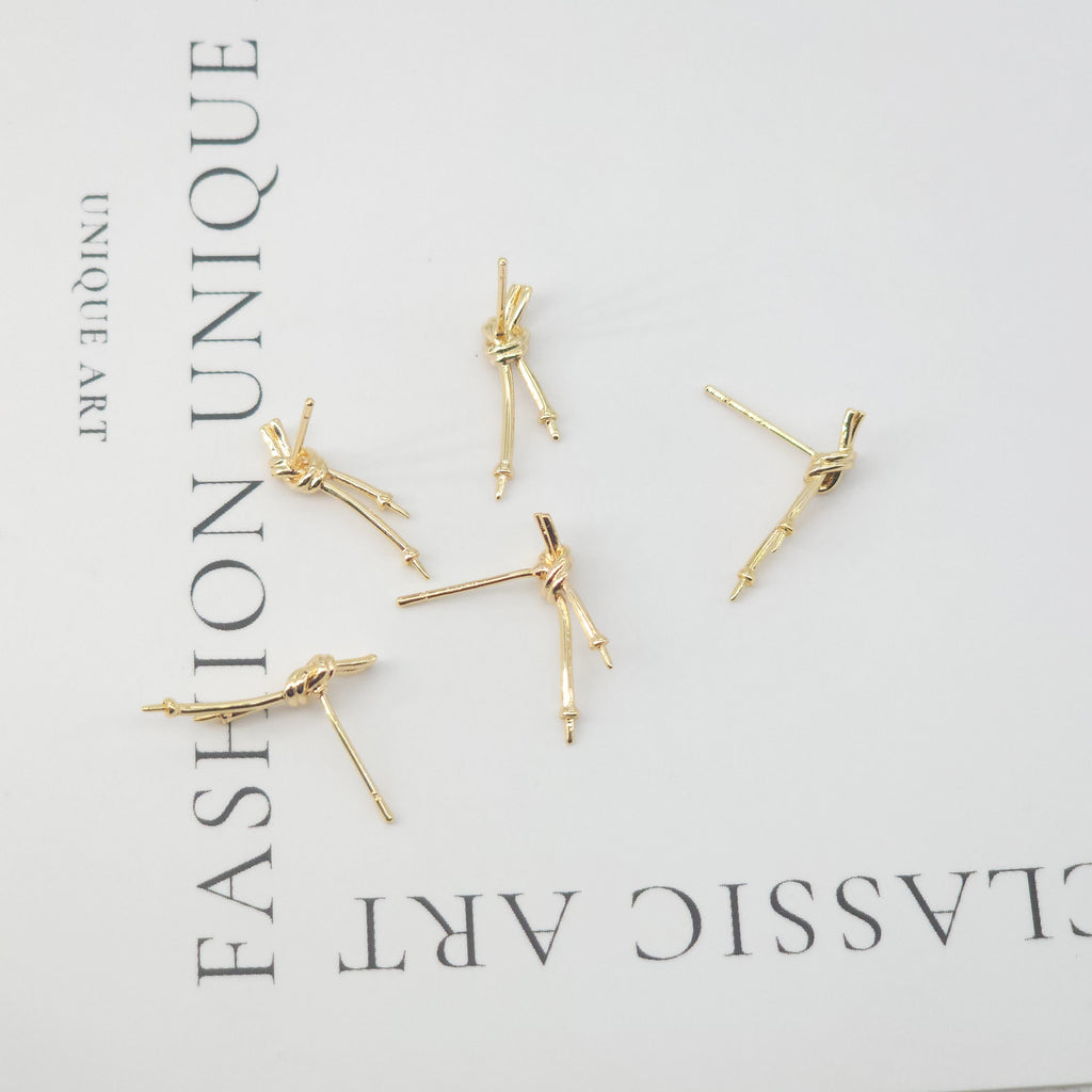 4pcs Gold Knot Earring Post With Loop, S925 Silver Ear Pin, Nickel Free Earrings, 18K Ear Stud Loop, Tie The Knot Earring Findings ZX027