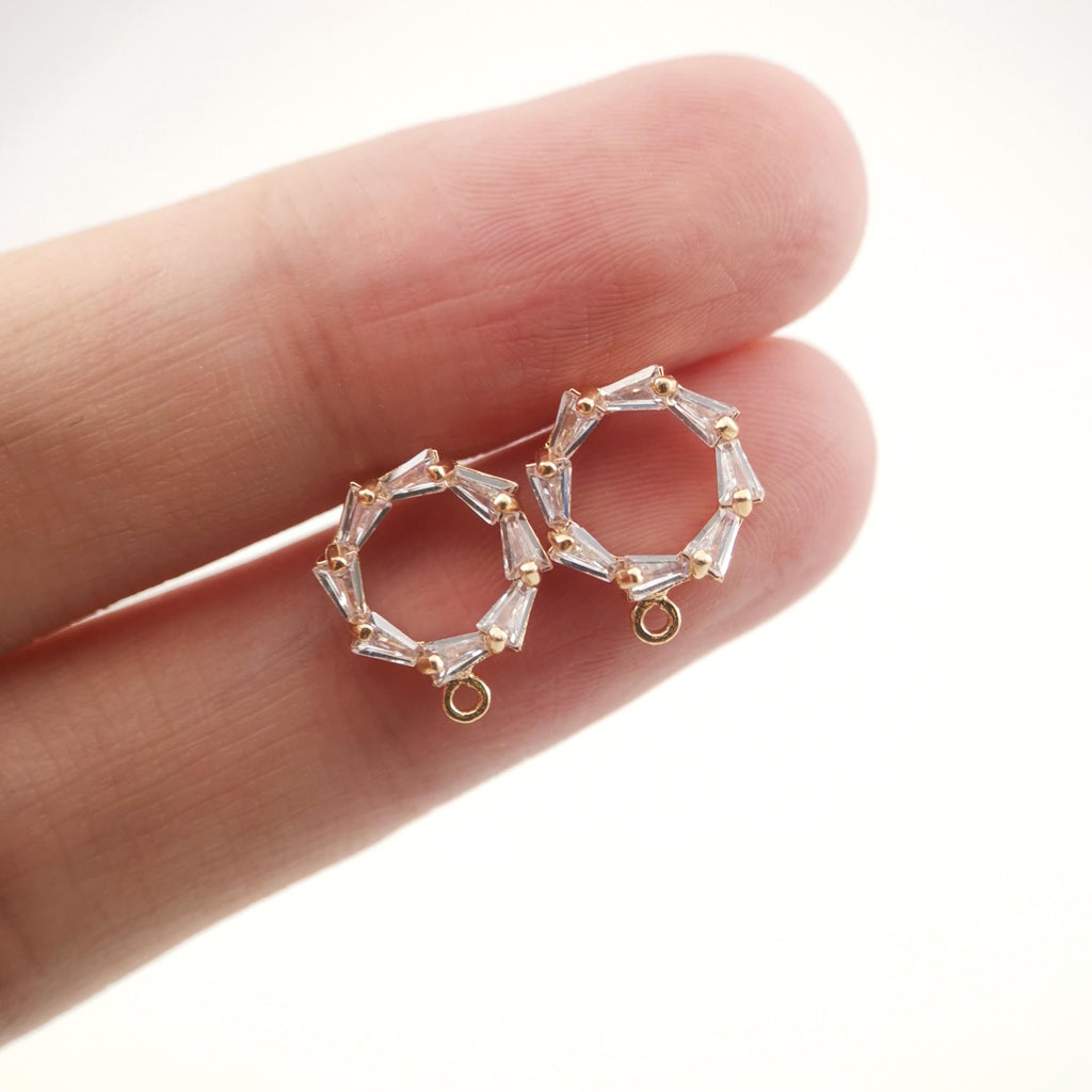 4PCS Circle Ear Post with Loops, S925 Silver Ear Pin Nickel Free, Micro CZ Pave, 10mm, 18K Gold Plated Circle Stud Earring Finding ZX038