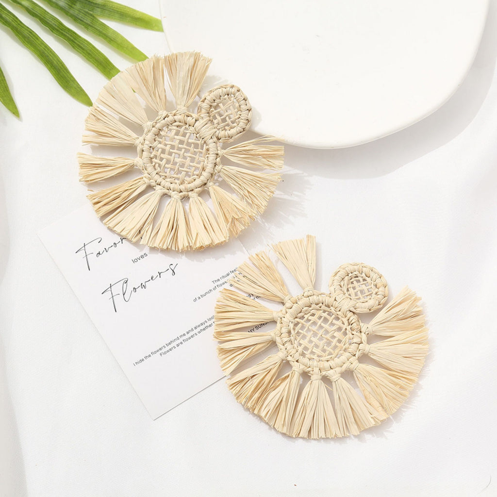 2PCS Rattan weaving Earring Findings, Boho earring making, Hawaii Vacation Style Straw Earrings for girl,Handmade Earring Finding BS003