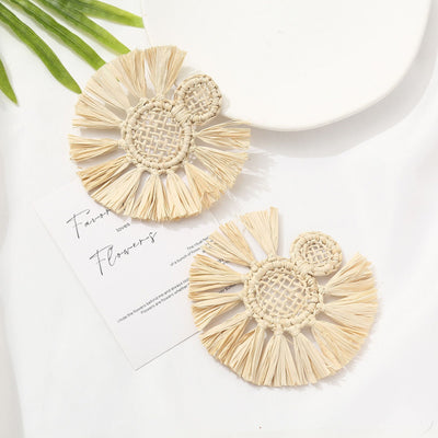 2PCS Rattan weaving Earring Findings, Boho earring making, Hawaii Vacation Style Straw Earrings for girl,Handmade Earring Finding BS003