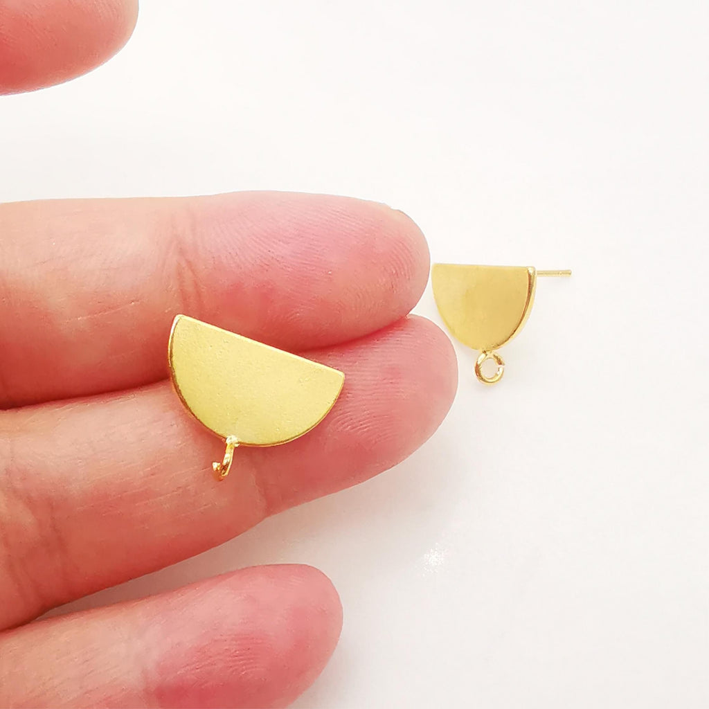 10pcs Gold Semicircle Earring Post With Loop, S925 Silver Needle Nickel Free Earrings, Ear Stud Loop, Hypoallergenic Earring Findings Z068