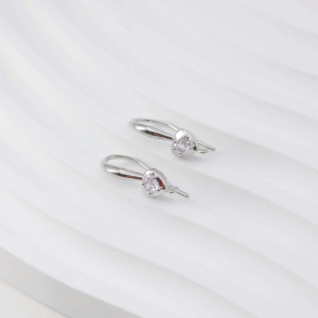 Heart Zircon Ear Wire Hook, Gold Plated Earring Hook, Hypoallergenic Hooks Earring , Nickel Free, Handmade Earring Findings  Supplies D0094