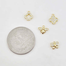 Load image into Gallery viewer, Flowers and Insects Charm, Butterfly, Bee, Four Leaf Clover, 18K Gold Plated, Cubic Pave Charm, Necklace Jewelry Finding S20643