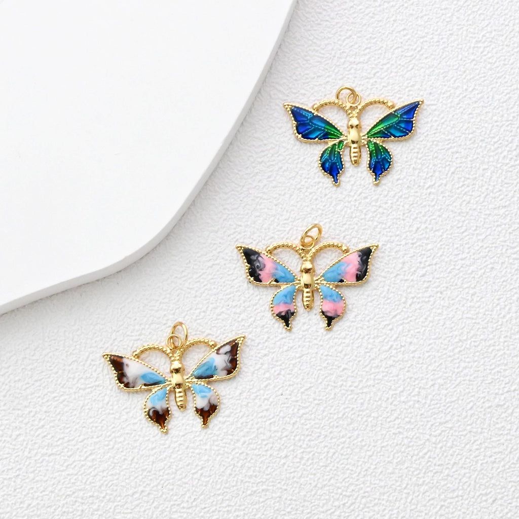 Dainty Big Enamel Butterfly Charms, 18K Gold Plated Enamel Butterfly Pendant, Necklace And Earring Making Charm, Jewelry Findings S1350