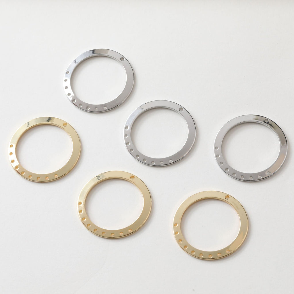 10 colgantes circulares con múltiples agujeros, chapados en oro de 14 quilates y plata, de 28 mm, para hacer aretes, accesorios de joyería JG009