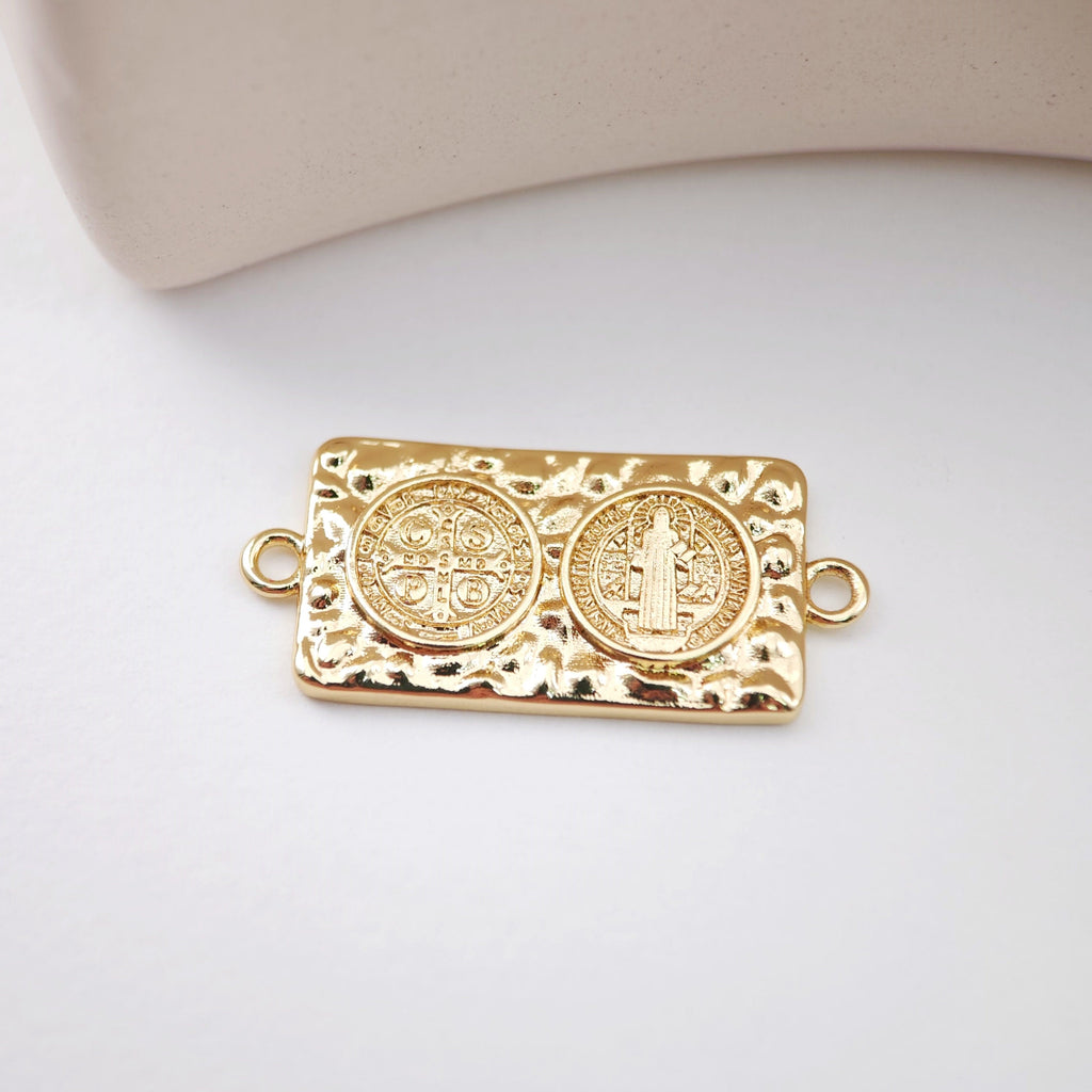 Cross Charm, Coin Pendant, Rectangle Connector, 18K Gold Plated CZ Pave Religions Pendant, Necklace Making Charm, Jewelry Findings S1168